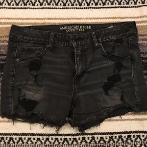American Eagle black destroyed midi shorts 14
